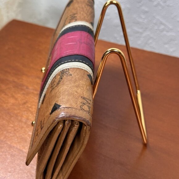 MCM Cognac Pink Black Visetos Tri-fold Wallet. - Picture 3 of 11